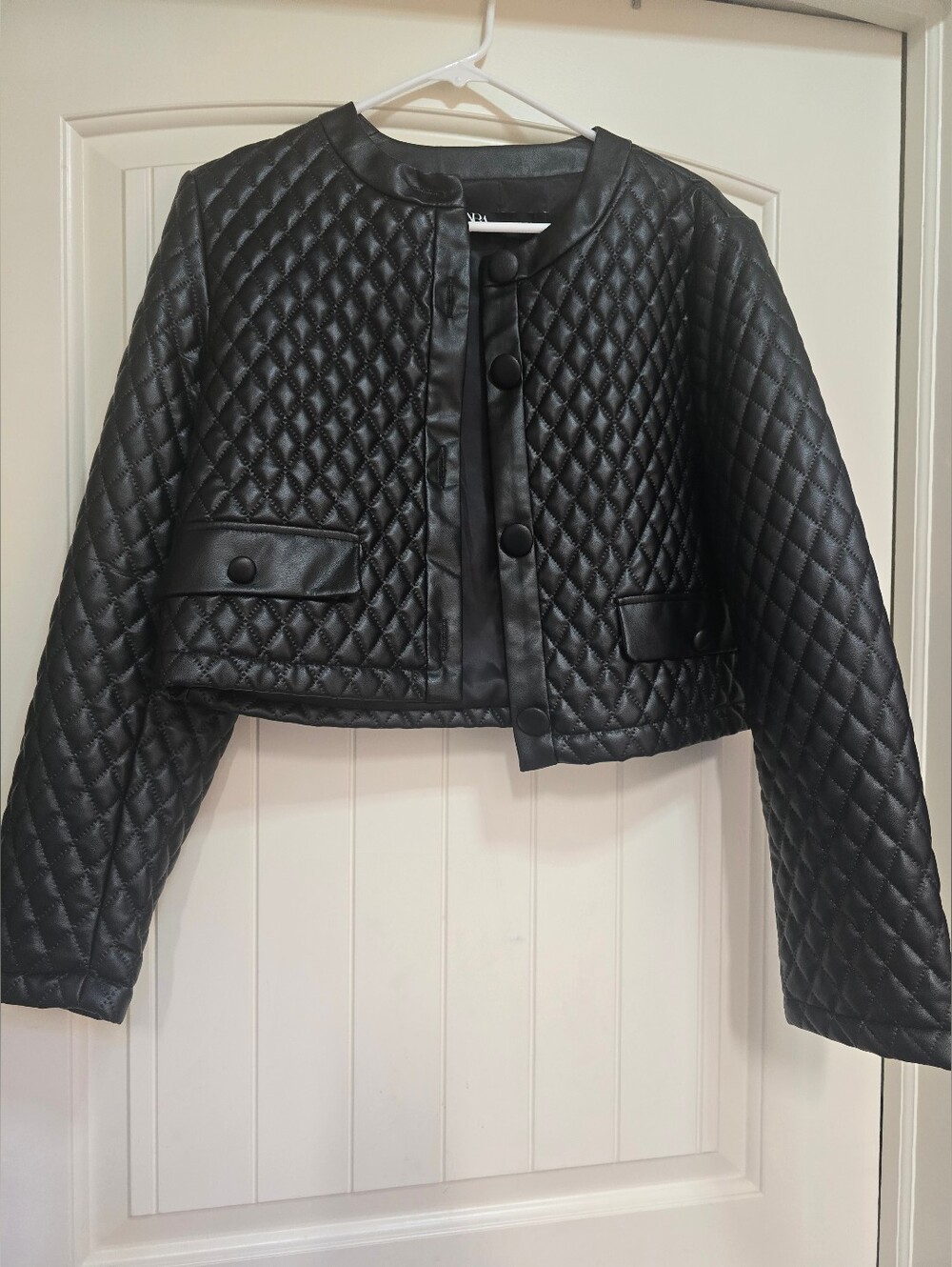 Zara Black Quilted Diamond-Pattern Puffer Jacket